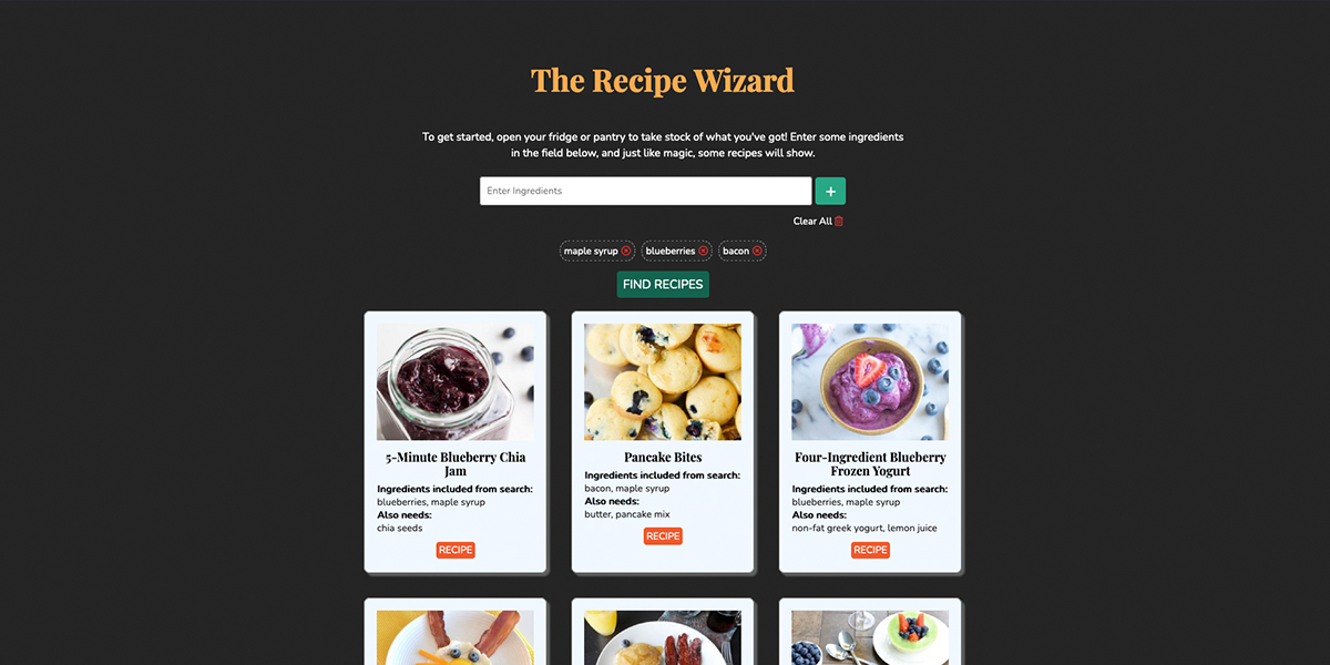 Screenshot of project: The Recipe Wizard